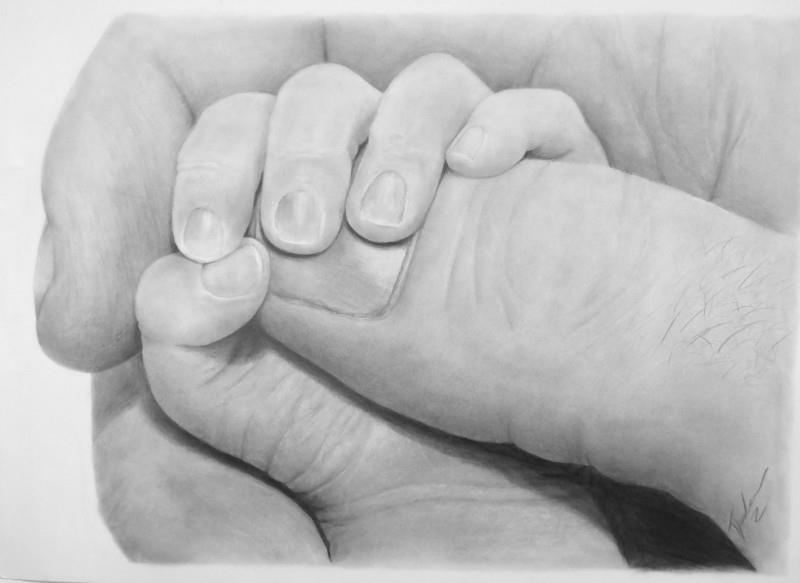 Painting of my son's hand holding his son's hand holding my son's thumb :-)